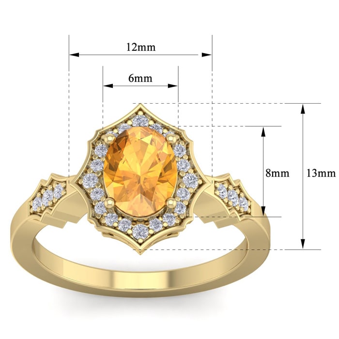1 1/3 Carat Oval Shape Citrine and Diamond Ring In 14 Karat Yellow Gold