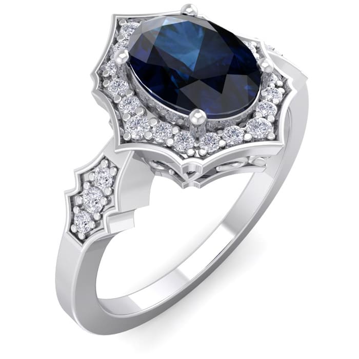 1 3/4 Carat Oval Shape Sapphire and Diamond Ring In 14 Karat White Gold