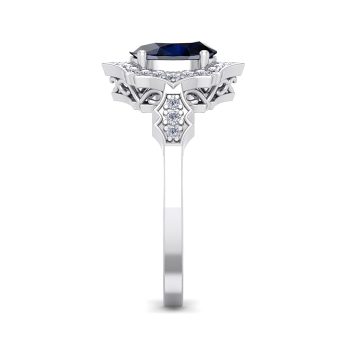 1 3/4 Carat Oval Shape Sapphire and Diamond Ring In 14 Karat White Gold