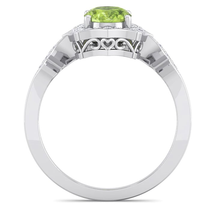 1 1/2 Carat Oval Shape Peridot and Diamond Ring In 14 Karat White Gold
