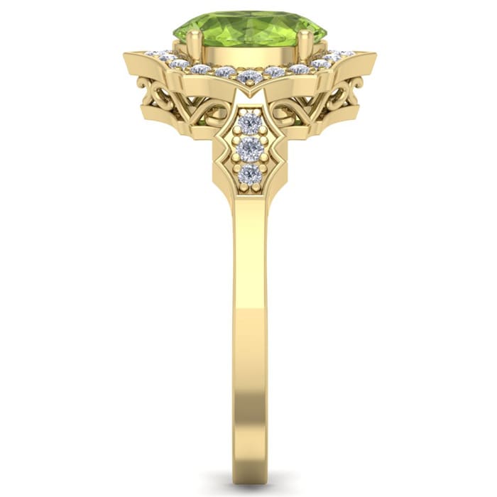 1 1/2 Carat Oval Shape Peridot and Diamond Ring In 14 Karat Yellow Gold