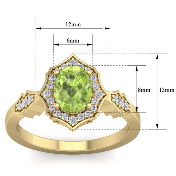 1 1/2 Carat Oval Shape Peridot and Diamond Ring In 14 Karat Yellow Gold