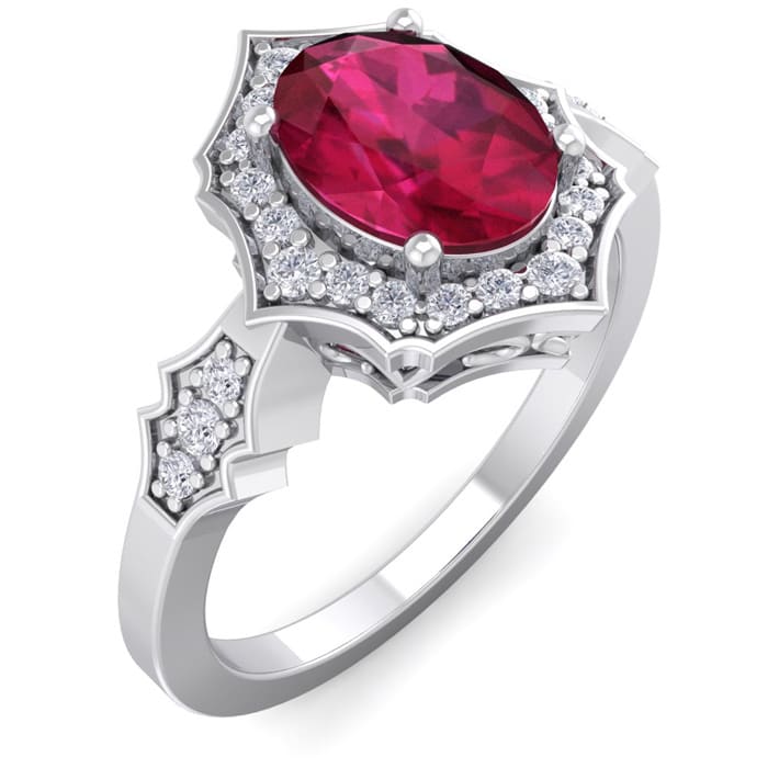 1 3/4 Carat Oval Shape Ruby and Diamond Ring In 14 Karat White Gold