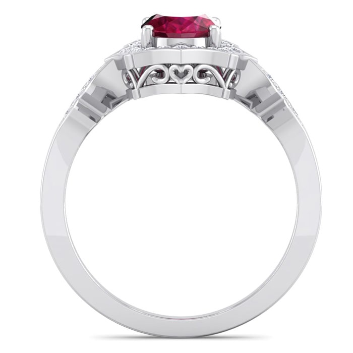 1 3/4 Carat Oval Shape Ruby and Diamond Ring In 14 Karat White Gold