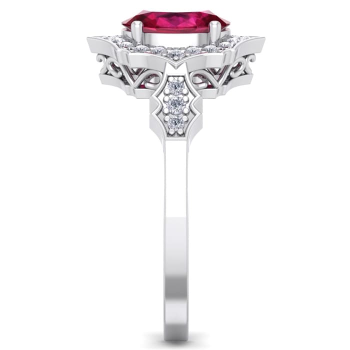 1 3/4 Carat Oval Shape Ruby and Diamond Ring In 14 Karat White Gold