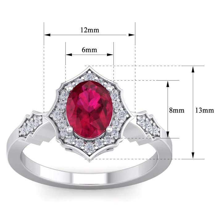 1 3/4 Carat Oval Shape Ruby and Diamond Ring In 14 Karat White Gold