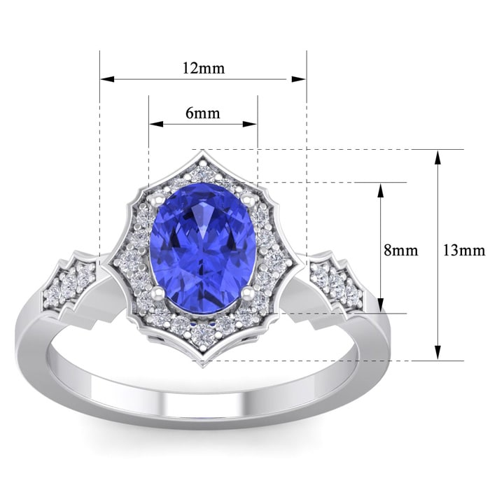 1 1/2 Carat Oval Shape Tanzanite and Diamond Ring In 14 Karat White Gold