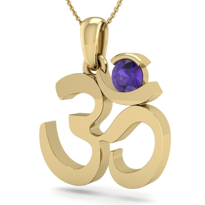 1/4 Carat Amethyst Om Necklace In 14 Karat Yellow Gold, 18 Inches