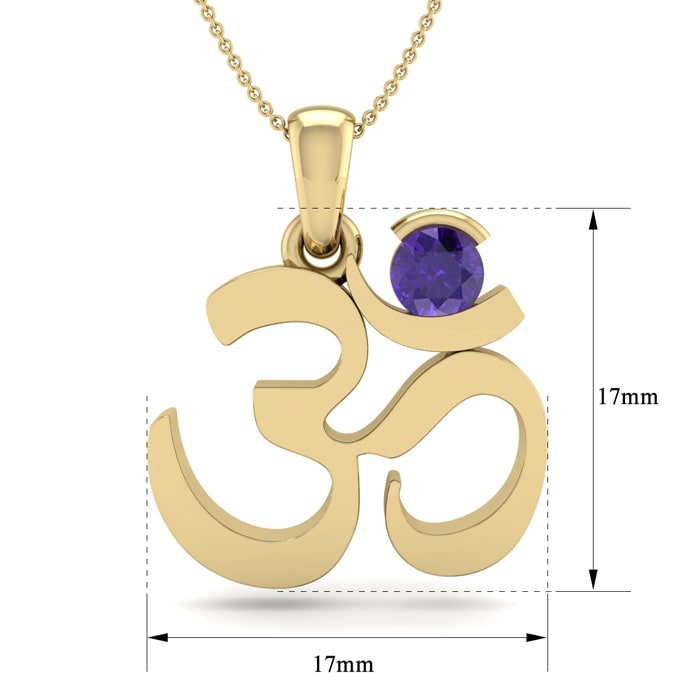 1/4 Carat Amethyst Om Necklace In 14 Karat Yellow Gold, 18 Inches