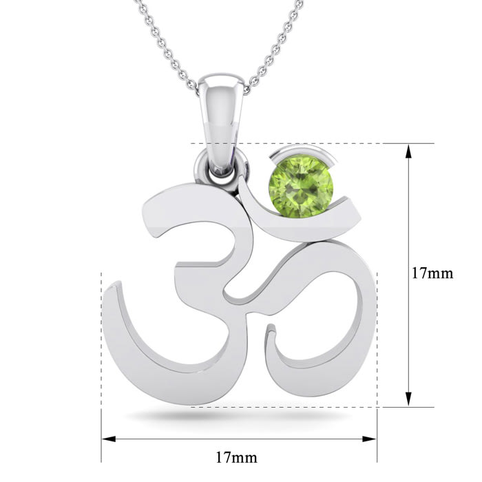 1/3 Carat Peridot Om Necklace In 14 Karat White Gold, 18 Inches