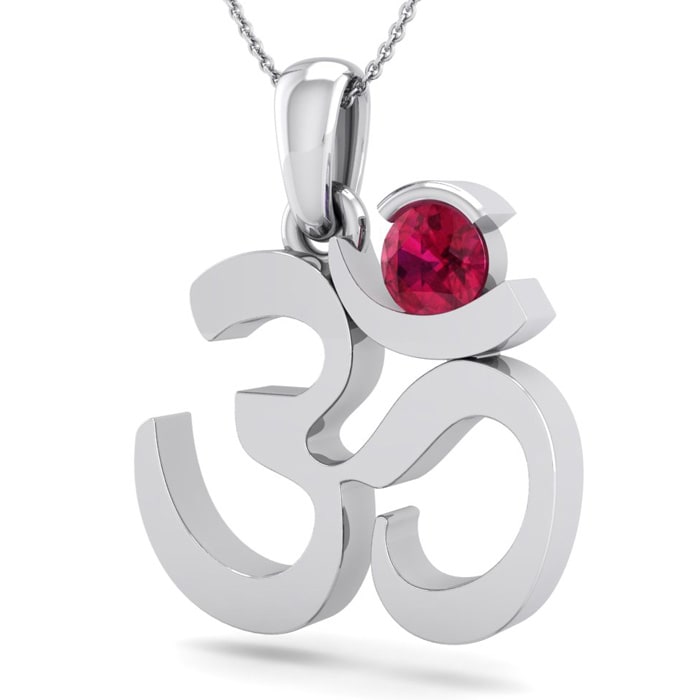 1/3 Carat Ruby Om Necklace In 14 Karat White Gold, 18 Inches