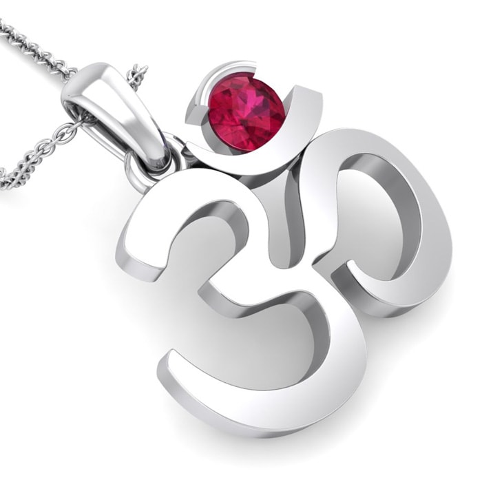 1/3 Carat Ruby Om Necklace In 14 Karat White Gold, 18 Inches