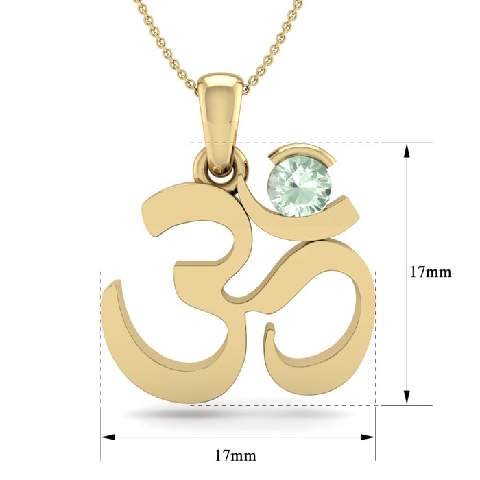 1/4 Carat Green Amethyst Om Necklace In 14 Karat Yellow Gold, 18 Inches