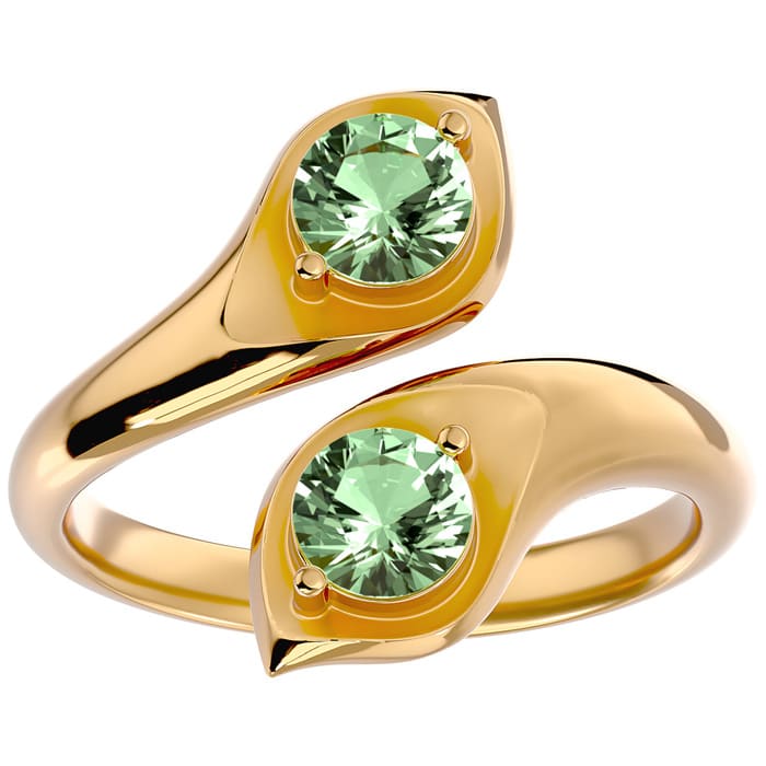 1 Carat Two Stone Green Amethyst Ring In 14 Karat Yellow Gold