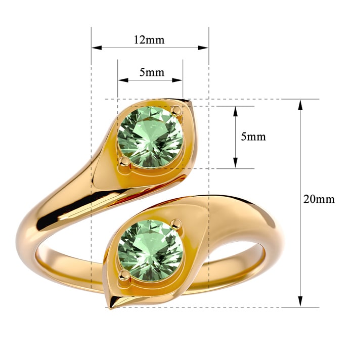 1 Carat Two Stone Green Amethyst Ring In 14 Karat Yellow Gold