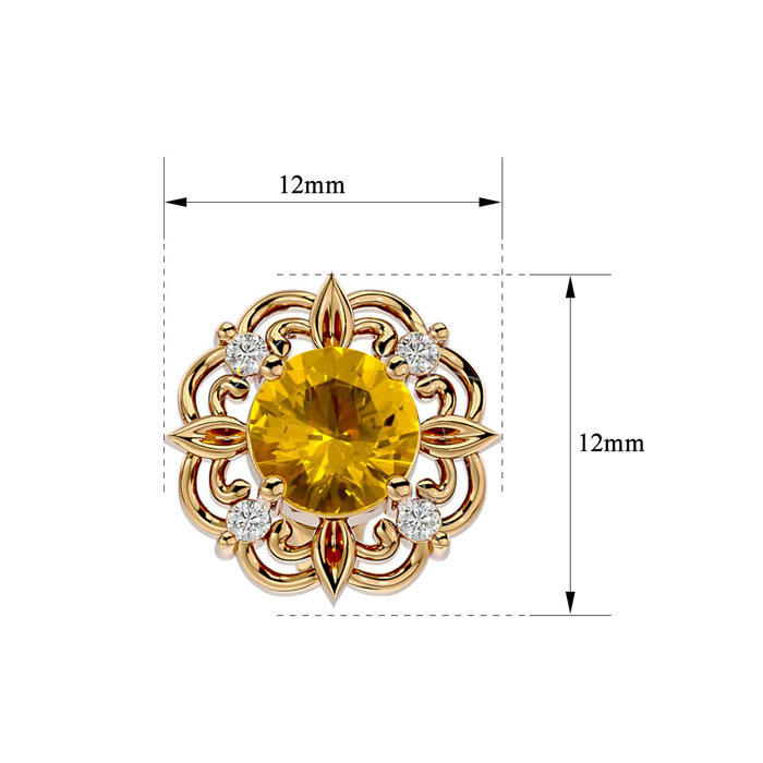 1 1/2 Carat Citrine and Diamond Antique Stud Earrings In 14 Karat Yellow Gold