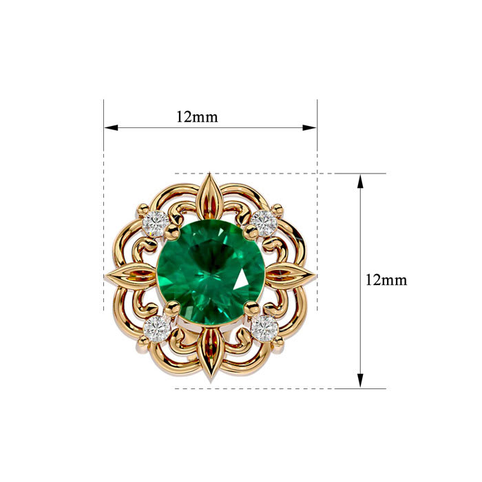 1 3/4 Carat Emerald and Diamond Antique Stud Earrings In 14 Karat Yellow Gold