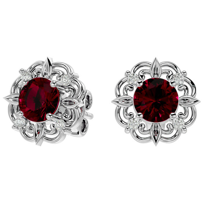 2 1/5 Carat Ruby and Diamond Antique Stud Earrings In 14 Karat White Gold