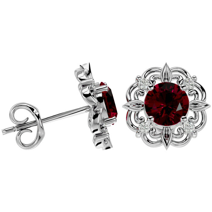 2 1/5 Carat Ruby and Diamond Antique Stud Earrings In 14 Karat White Gold