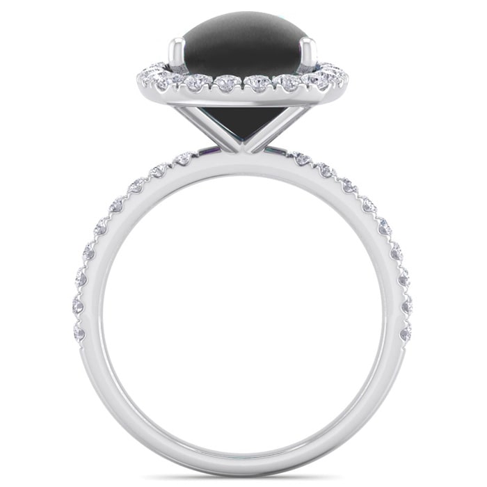 Black Onyx Ring: 5 1/2 Carat Cushion Cut Black Onyx and Halo Diamond Ring In Sterling Silver