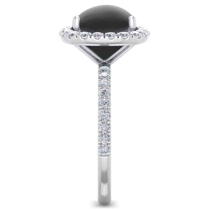 Black Onyx Ring: 5 1/2 Carat Cushion Cut Black Onyx and Halo Diamond Ring In Sterling Silver