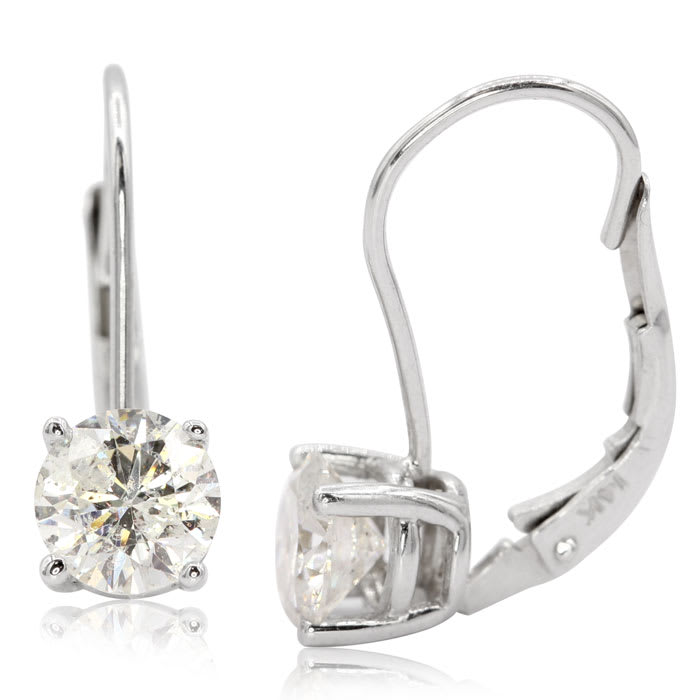 2 Carat Diamond Leverback Earrings In 14 Karat White Gold