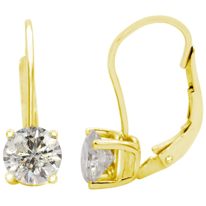 2 Carat Diamond Leverback Earrings In 14 Karat Yellow  Gold