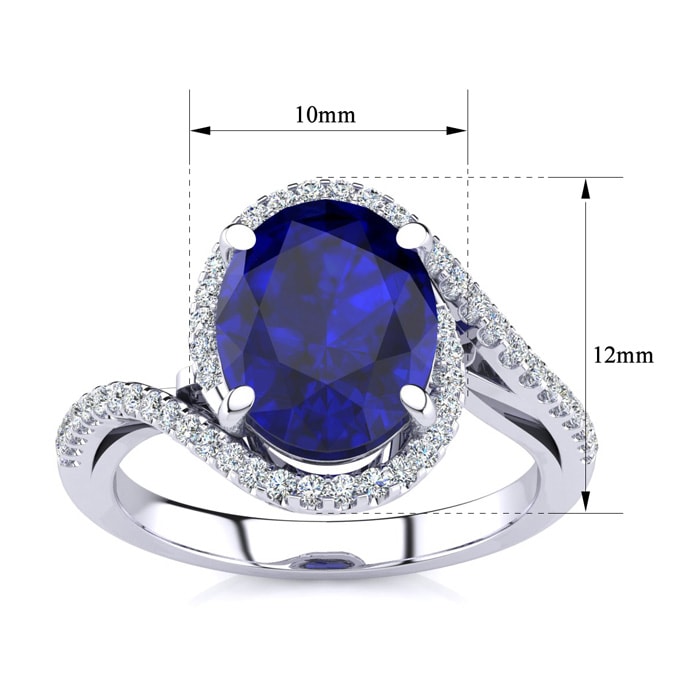 Sapphire Ring: 2 3/4 Carat Oval Shape Sapphire and Halo Diamond Ring In Sterling Silver