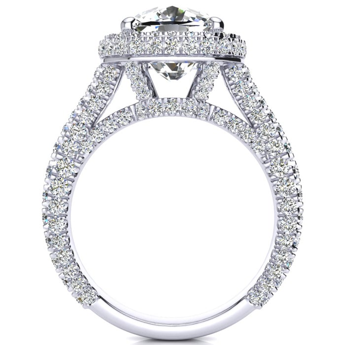6 Carat Cushion Cut Lab Grown Diamond Halo Engagement Ring In 14K White Gold