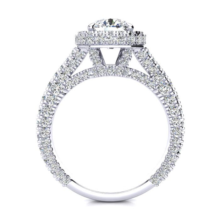 3 1/2 Carat Cushion Cut Lab Grown Diamond Halo Engagement Ring In 14K White Gold