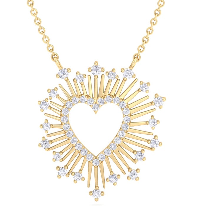1/2 Carat Lab Grown Diamond Heart Necklace In 14 Karat Yellow Gold, 18 Inches