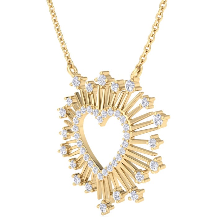 1/2 Carat Lab Grown Diamond Heart Necklace In 14 Karat Yellow Gold, 18 Inches