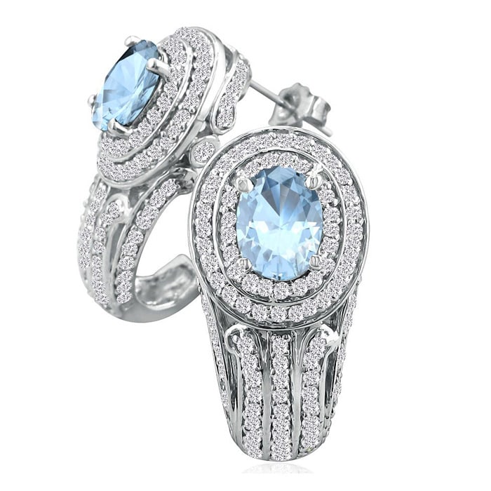 Aquamarine Earrings: Aquamarine Jewelry: Bold 3 3/4ct Aquamarine and Diamond Earrings in 14k WG