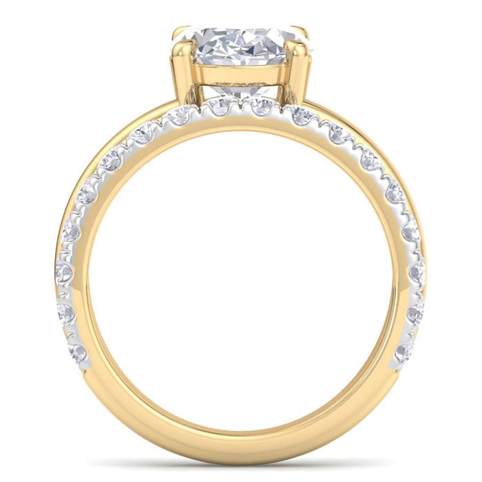 3 1/2 Carat Oval Shape Lab Grown Diamond Halo Engagement Ring Plus Band In 14K Yellow Gold