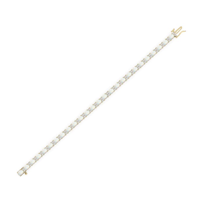 Opal Bracelet With 4 1/2 Carats of Oval Shape Opals and Diamonds In 14 Karat Yellow Gold, 7 Inches