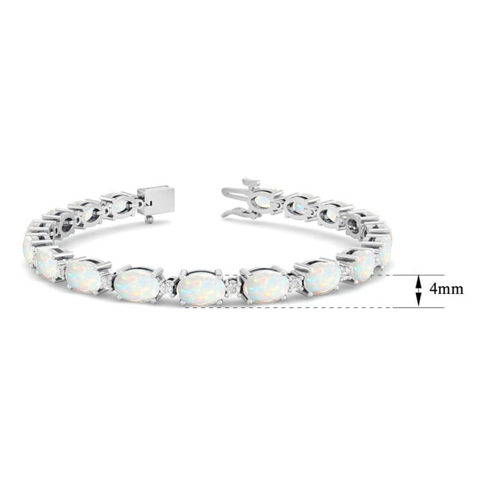 Opal Bracelet With 6 Carats of Oval Shape Opals and Diamonds In 14 Karat White Gold, 7 Inches