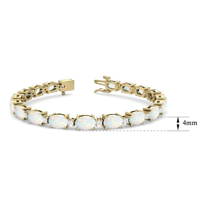 Opal Bracelet With 6 Carats of Oval Shape Opals and Diamonds In 14 Karat Yellow Gold, 7 Inches