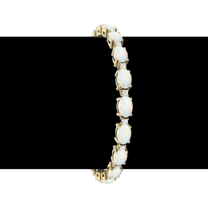 Opal Bracelet With 6 Carats of Oval Shape Opals and Diamonds In 14 Karat Yellow Gold, 7 Inches