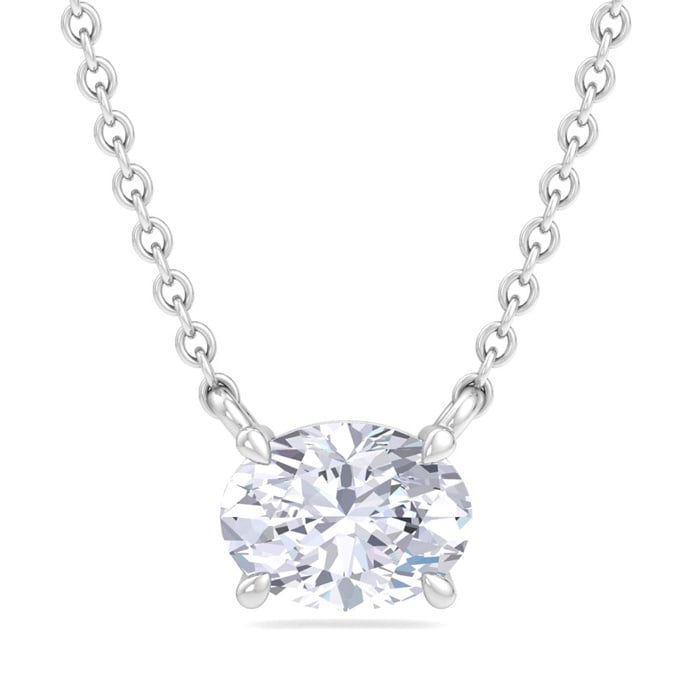 1 1/2 Carat Oval Shape Lab Grown Diamond Solitaire Necklace In 14 Karat White Gold