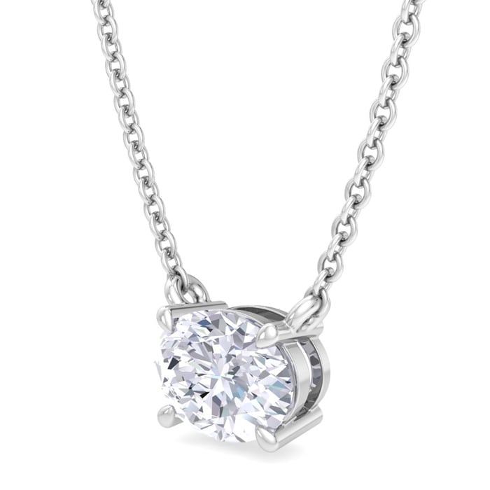 1 1/2 Carat Oval Shape Lab Grown Diamond Solitaire Necklace In 14 Karat White Gold