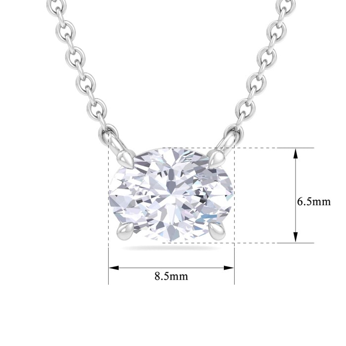 1 1/2 Carat Oval Shape Lab Grown Diamond Solitaire Necklace In 14 Karat White Gold
