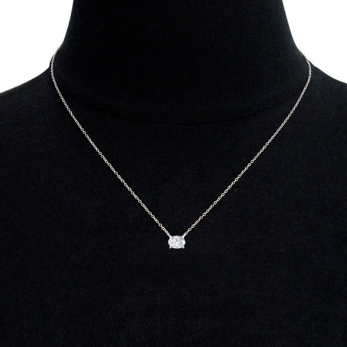 1 1/2 Carat Oval Shape Lab Grown Diamond Solitaire Necklace In 14 Karat White Gold
