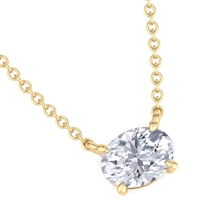 1 1/2 Carat Oval Shape Lab Grown Diamond Solitaire Necklace In 14 Karat Yellow Gold