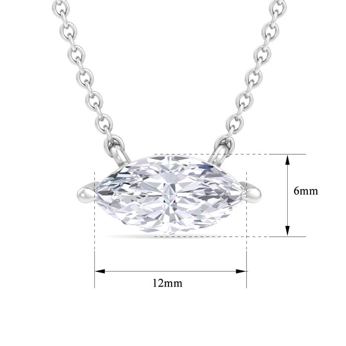 1 1/2 Carat Marquise Shape Lab Grown Diamond Solitaire Necklace In 14 Karat White Gold