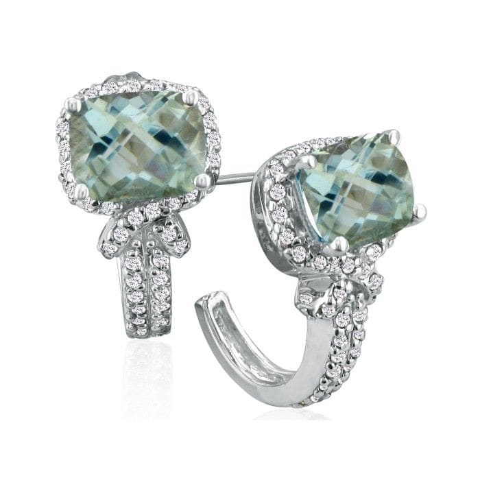 5 1/4ct Green Amethyst and Diamond Earrings in 14k White Gold