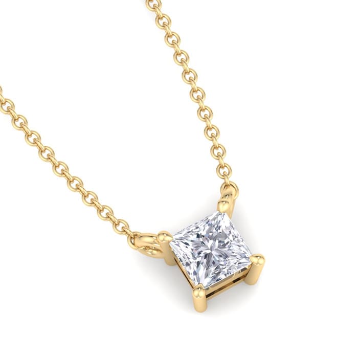1/4 Carat Princess Cut Lab Grown Diamond Solitaire Necklace In 14 Karat Yellow Gold