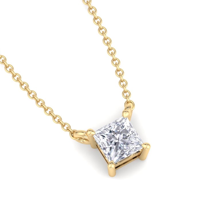 1/3 Carat Princess Cut Lab Grown Diamond Solitaire Necklace In 14 Karat Yellow Gold
