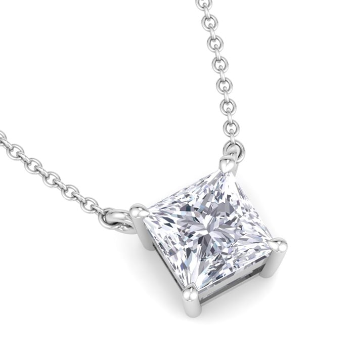 1 Carat Princess Cut Lab Grown Diamond Solitaire Necklace In 14 Karat White Gold