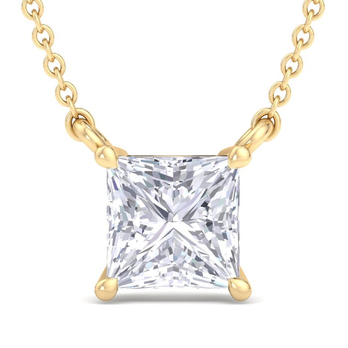 1 Carat Princess Cut Lab Grown Diamond Solitaire Necklace In 14 Karat Yellow Gold