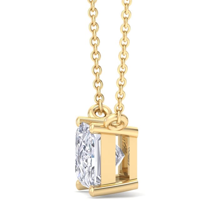 1 Carat Princess Cut Lab Grown Diamond Solitaire Necklace In 14 Karat Yellow Gold